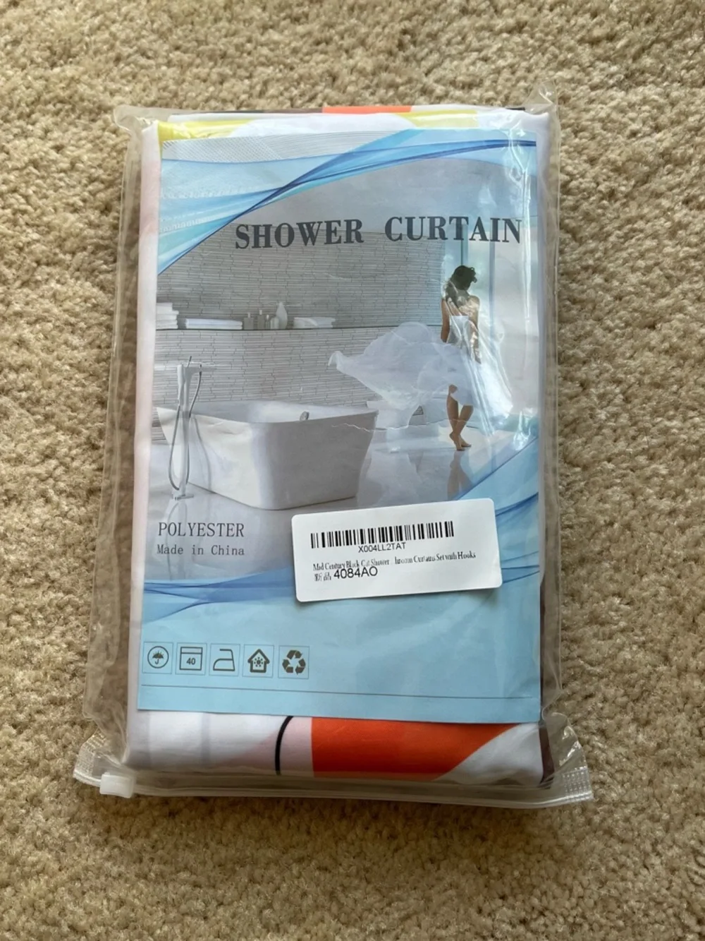 NEW Mid Century Modern Black Cat Geometric Shower Curtain - 70”x70” - Polyester